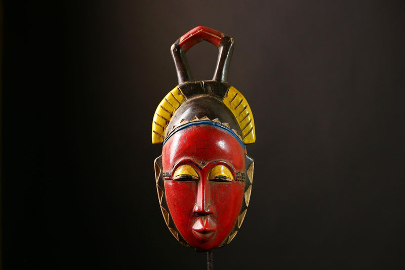 African Baule Mask - Hand Carved Wooden Tribal Face Wall Hanging Decor - Unique Art Object for Home Collectibles & Sculptures-G4052