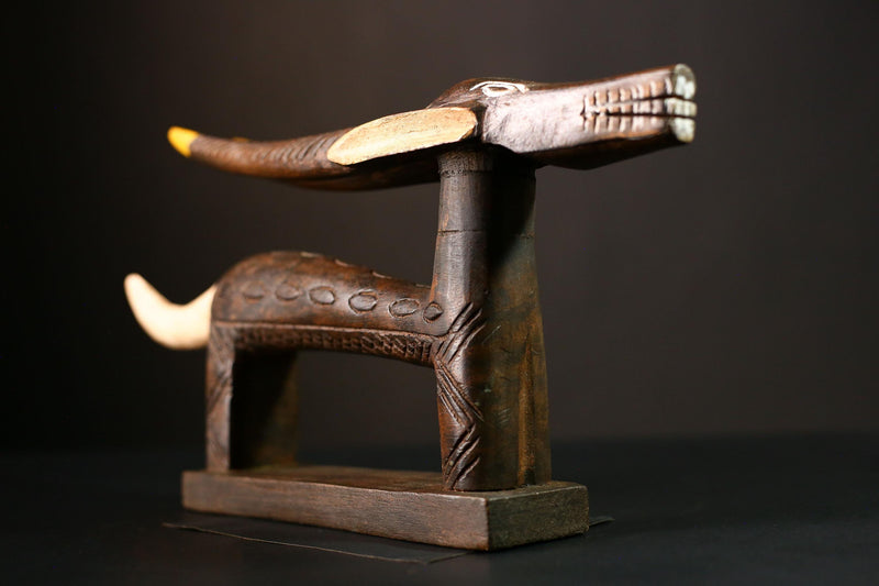 African Statue: Authentic Antique Wood Headdress, Exquisite Tribal Art from Mali, Unique Decor Collectible Sculpture Piece-G4041