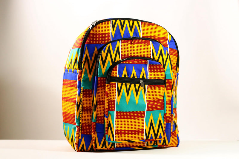 African Ghana Bright Kente Cloth Backpacks Handmade Assorted Pattern Styles-G4275