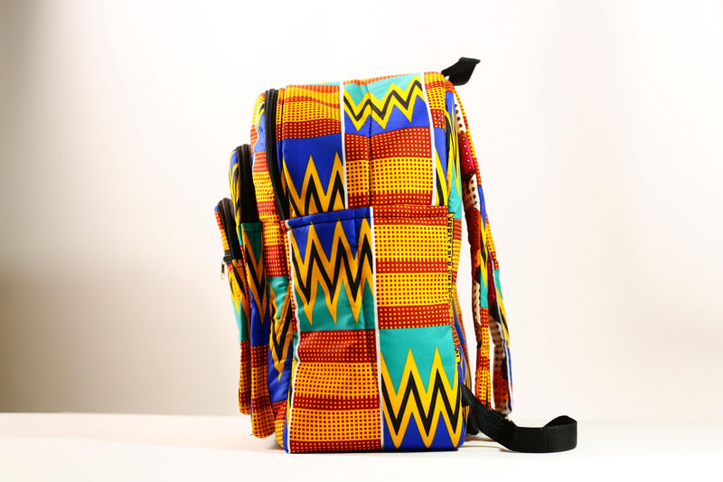 African Ghana Bright Kente Cloth Backpacks Handmade Assorted Pattern Styles-G4275