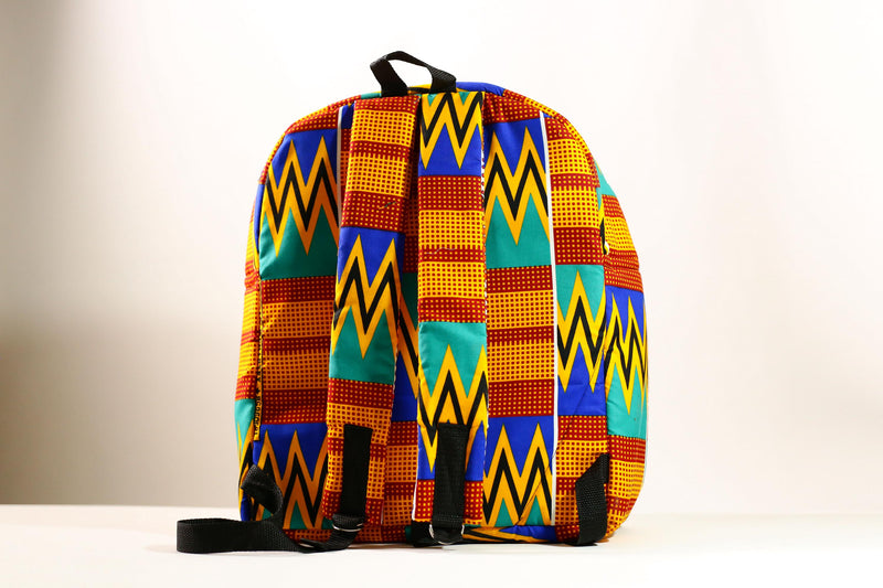 African Ghana Bright Kente Cloth Backpacks Handmade Assorted Pattern Styles-G4275