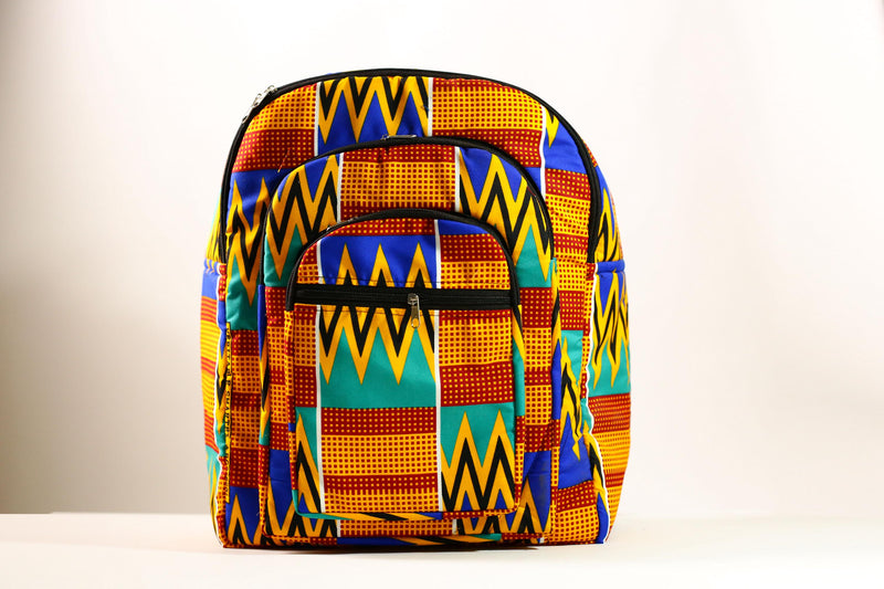 African Ghana Bright Kente Cloth Backpacks Handmade Assorted Pattern Styles-G4275