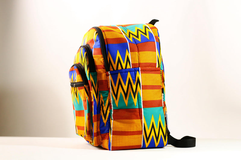 African Ghana Bright Kente Cloth Backpacks Handmade Assorted Pattern Styles-G4275