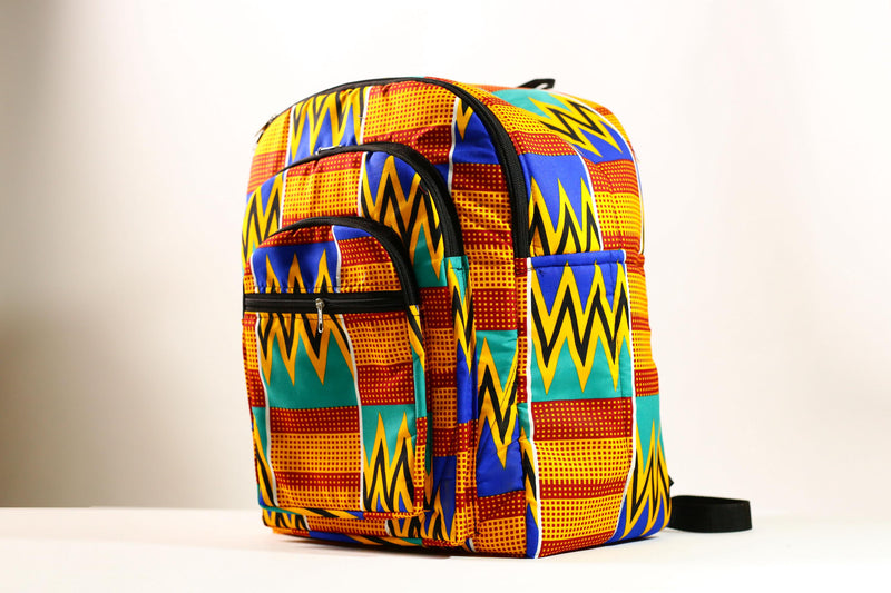 African Ghana Bright Kente Cloth Backpacks Handmade Assorted Pattern Styles-G4275