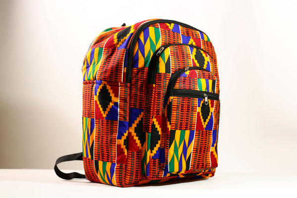 African Ghana Bright Kente Cloth Backpacks Handmade Assorted Pattern Styles-G4274