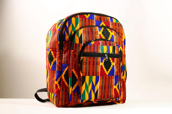 African Ghana Bright Kente Cloth Backpacks Handmade Assorted Pattern Styles-G4274