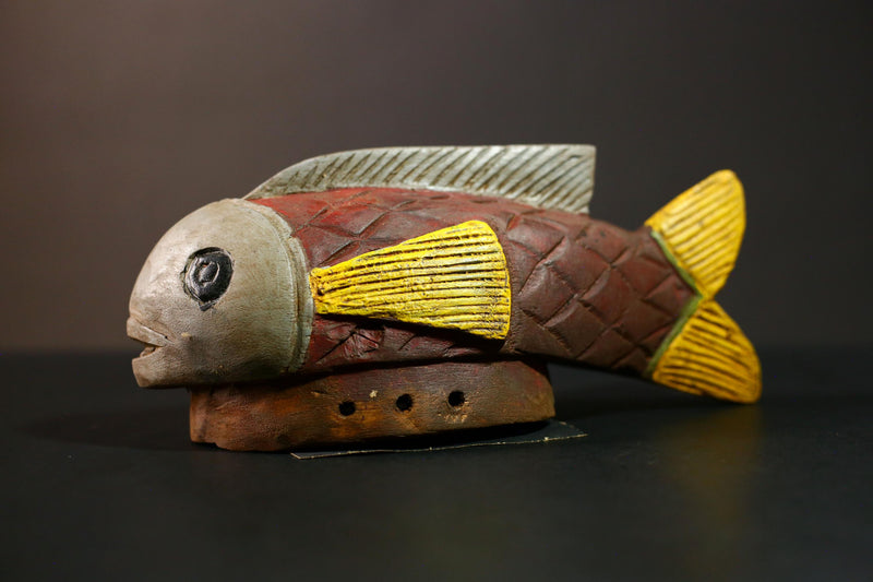 Africa Bozo Fish puppet Statue Wood Handmade Primitive Collectibles Figure-G4270