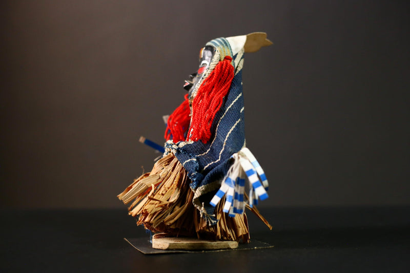 African Handmade Collectible Art Sculpture - Ritual Dancing Kachina with Grass Skirt | Unique Medicine Doll for Home Decor-G4262