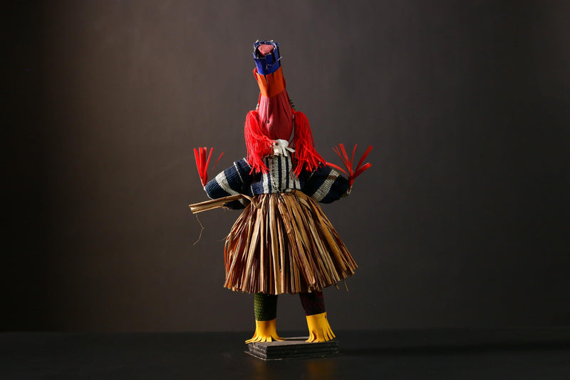 African Doll Handmade Ritual Dancing Kachina Grass Skirt , Medicine Doll-G4261