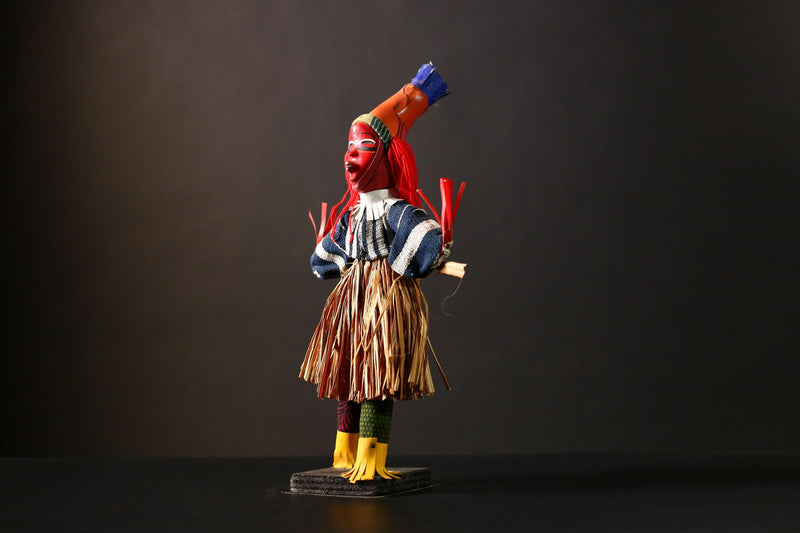 African Doll Handmade Ritual Dancing Kachina Grass Skirt , Medicine Doll-G4261
