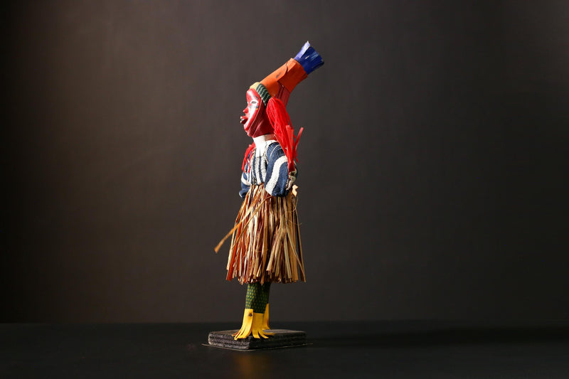 African Doll Handmade Ritual Dancing Kachina Grass Skirt , Medicine Doll-G4261