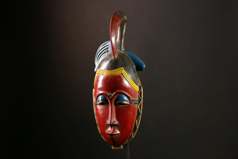 African Guro Mask Hand Carved Peacock Wood Art Decor - Unique African Baule Masks for Wall, Home Décor & Art Collectibles-G4070