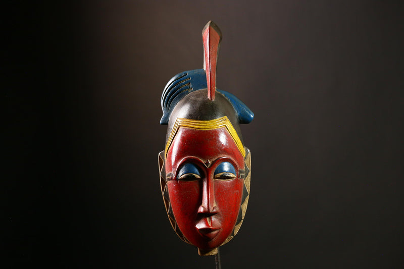 African Guro Mask Hand Carved Peacock Wood Art Decor - Unique African Baule Masks for Wall, Home Décor & Art Collectibles-G4070