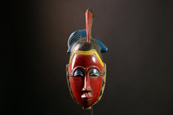 African Guro Mask Hand Carved Peacock Wood Art Decor - Unique African Baule Masks for Wall, Home Décor & Art Collectibles-G4070