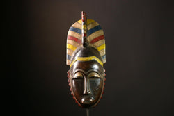 African Guro Mask - Peacock Hand Carved Wood Baule Wall Décor | Distinctive Art Object for Home Decor & Ethnic Collectibles-G4068