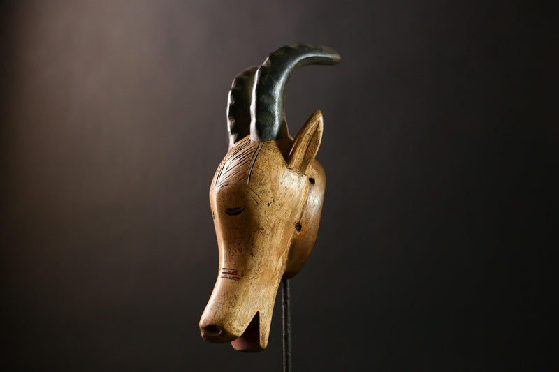 African Antelope Guro Mask White Sculpture | Unique Burkina Faso Home Decor | Artisan Collectible for African Art Lovers & Decorators-G4289