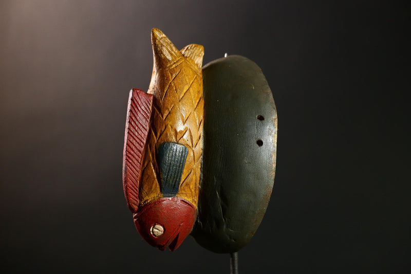 African Vintage Bozo Tribal Wood Face Mask Hand-Carved Wall Home Decor-G4282