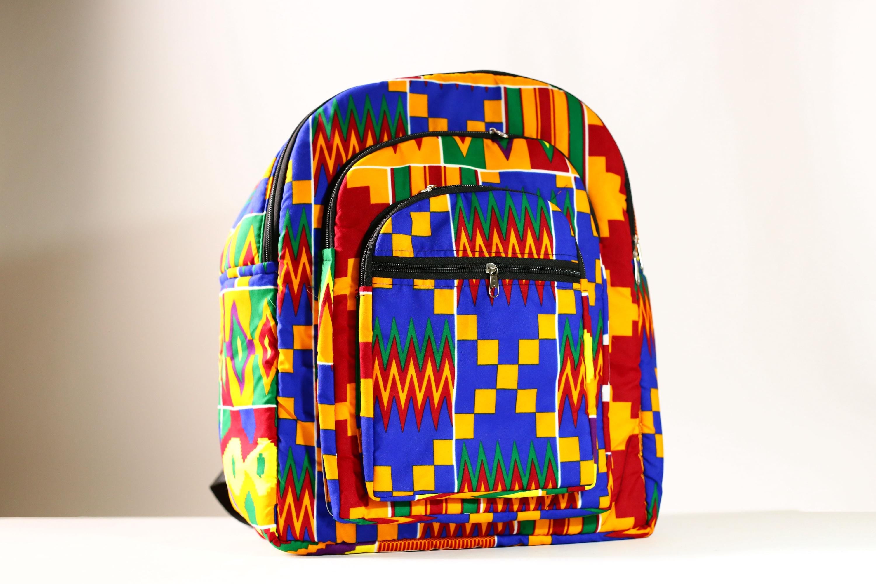 Handmade African Kente Cloth Backpack, Bright SIZE(CM): 43.5/35 Colors Pattern Styles-G4277