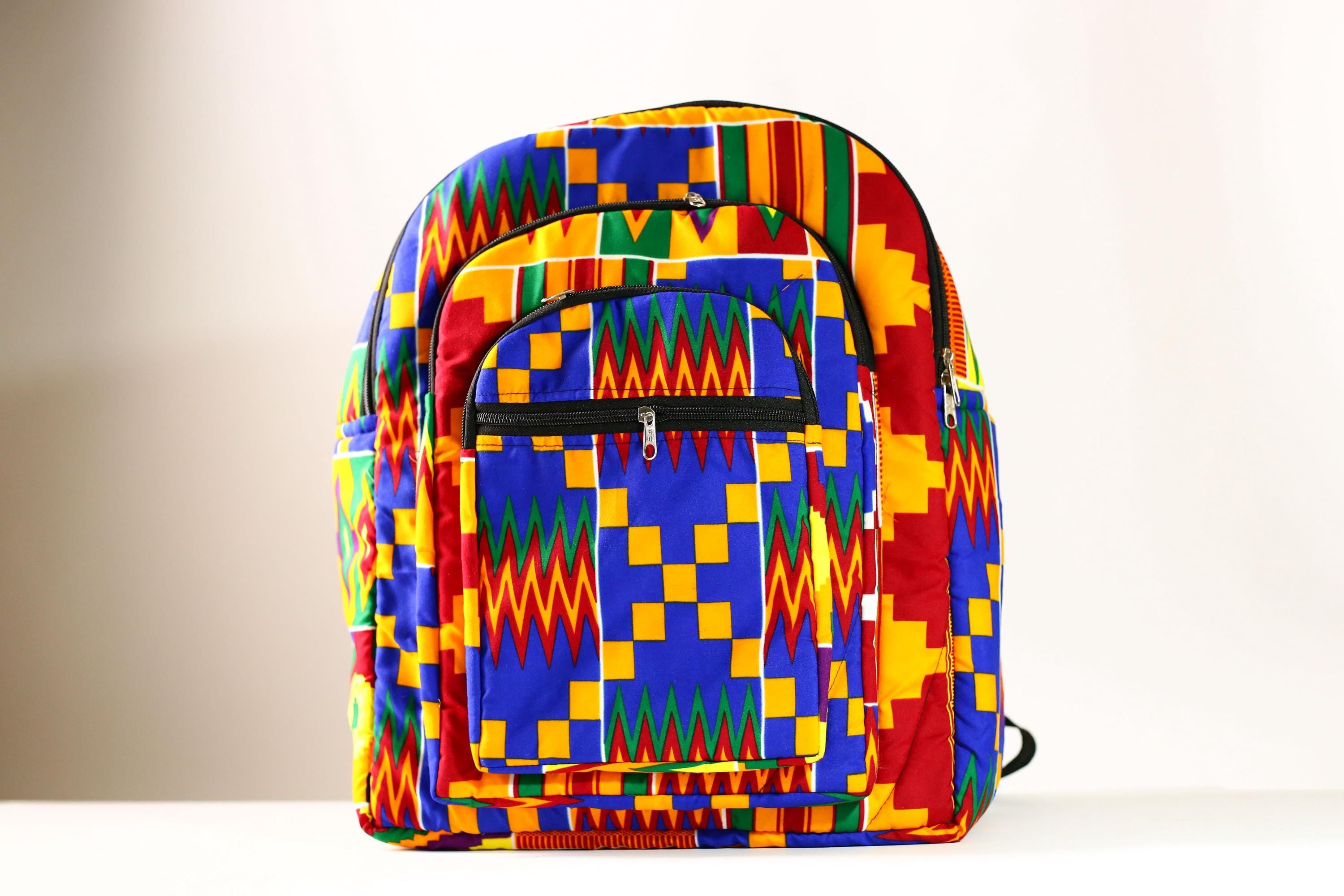 Handmade African Kente Cloth Backpack, Bright SIZE(CM): 43.5/35 Colors Pattern Styles-G4277