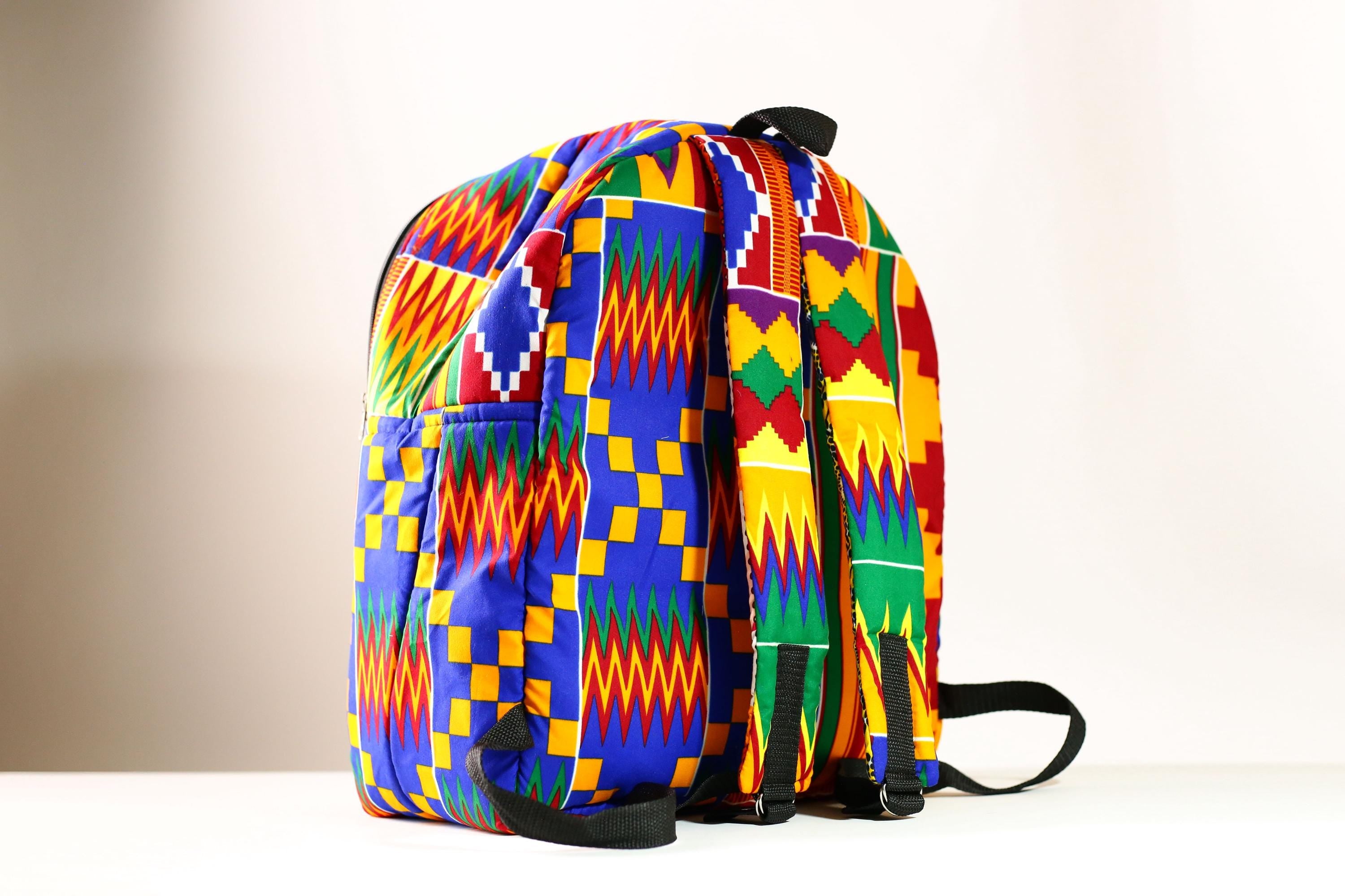 Handmade African Kente Cloth Backpack, Bright SIZE(CM): 43.5/35 Colors Pattern Styles-G4277