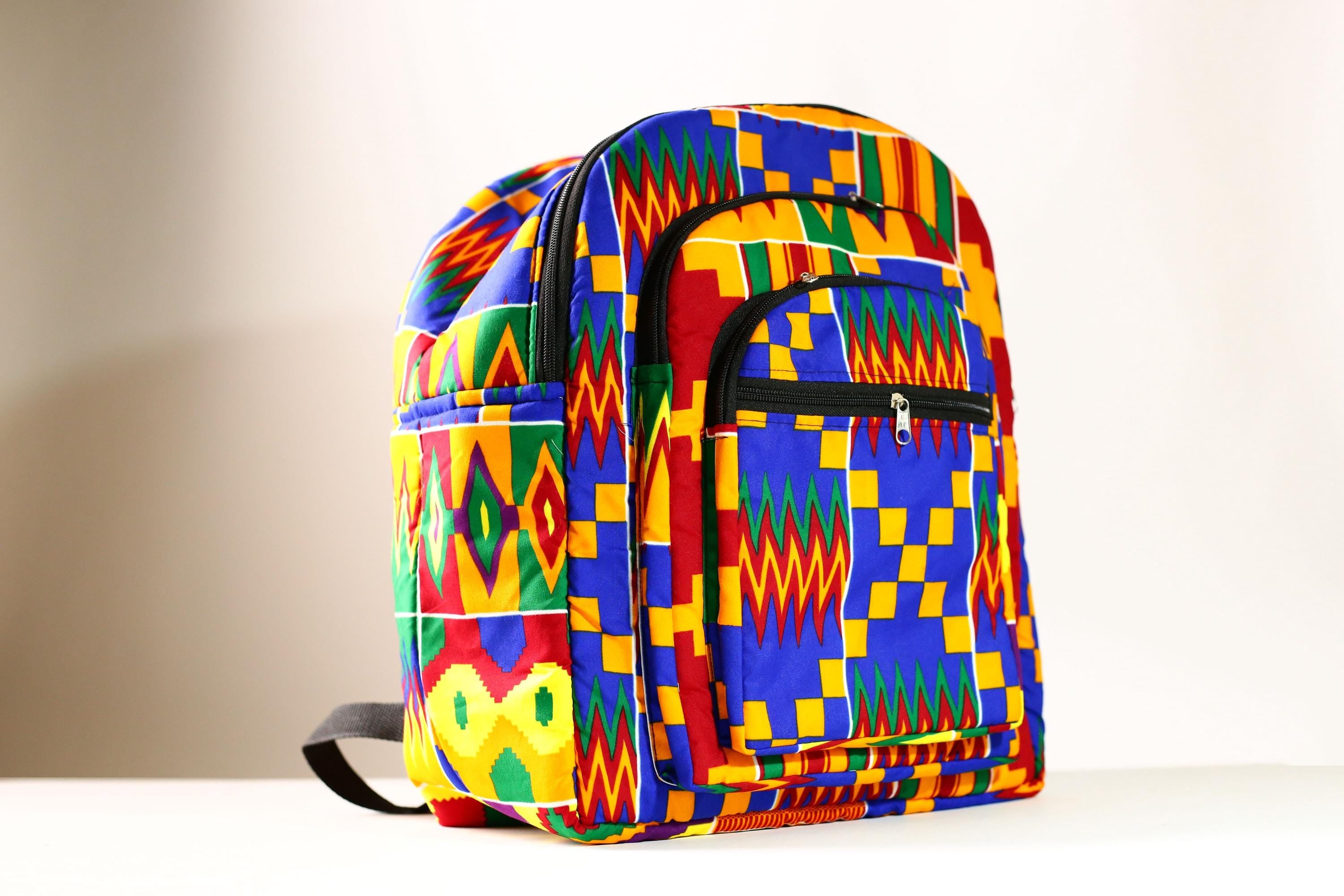 Handmade African Kente Cloth Backpack, Bright SIZE(CM): 43.5/35 Colors Pattern Styles-G4277
