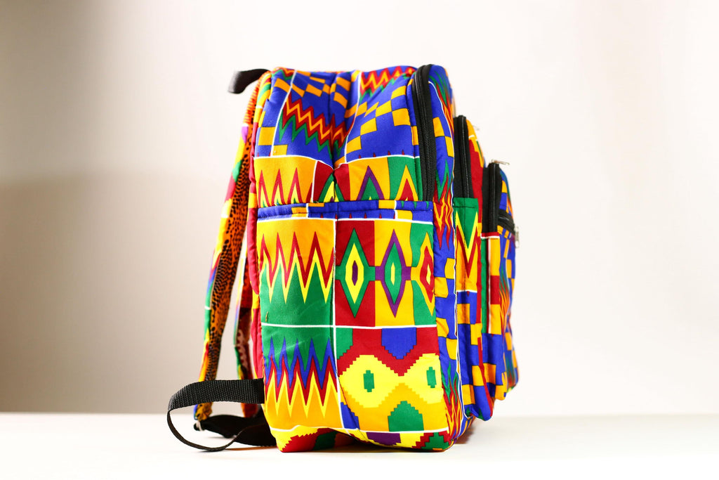 Handmade African Kente Cloth Backpack, Bright SIZE(CM): 43.5/35 Colors Pattern Styles-G4277