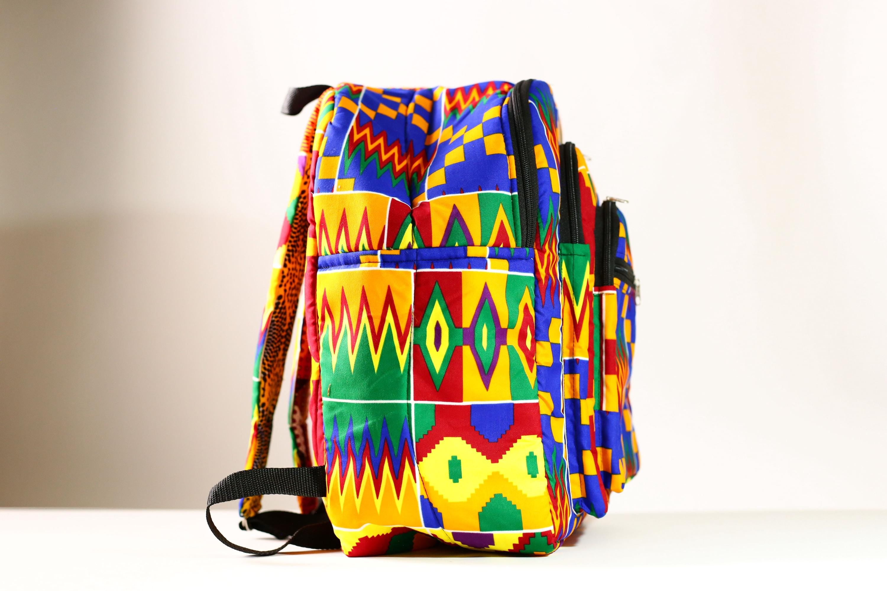 Handmade African Kente Cloth Backpack, Bright SIZE(CM): 43.5/35 Colors Pattern Styles-G4277