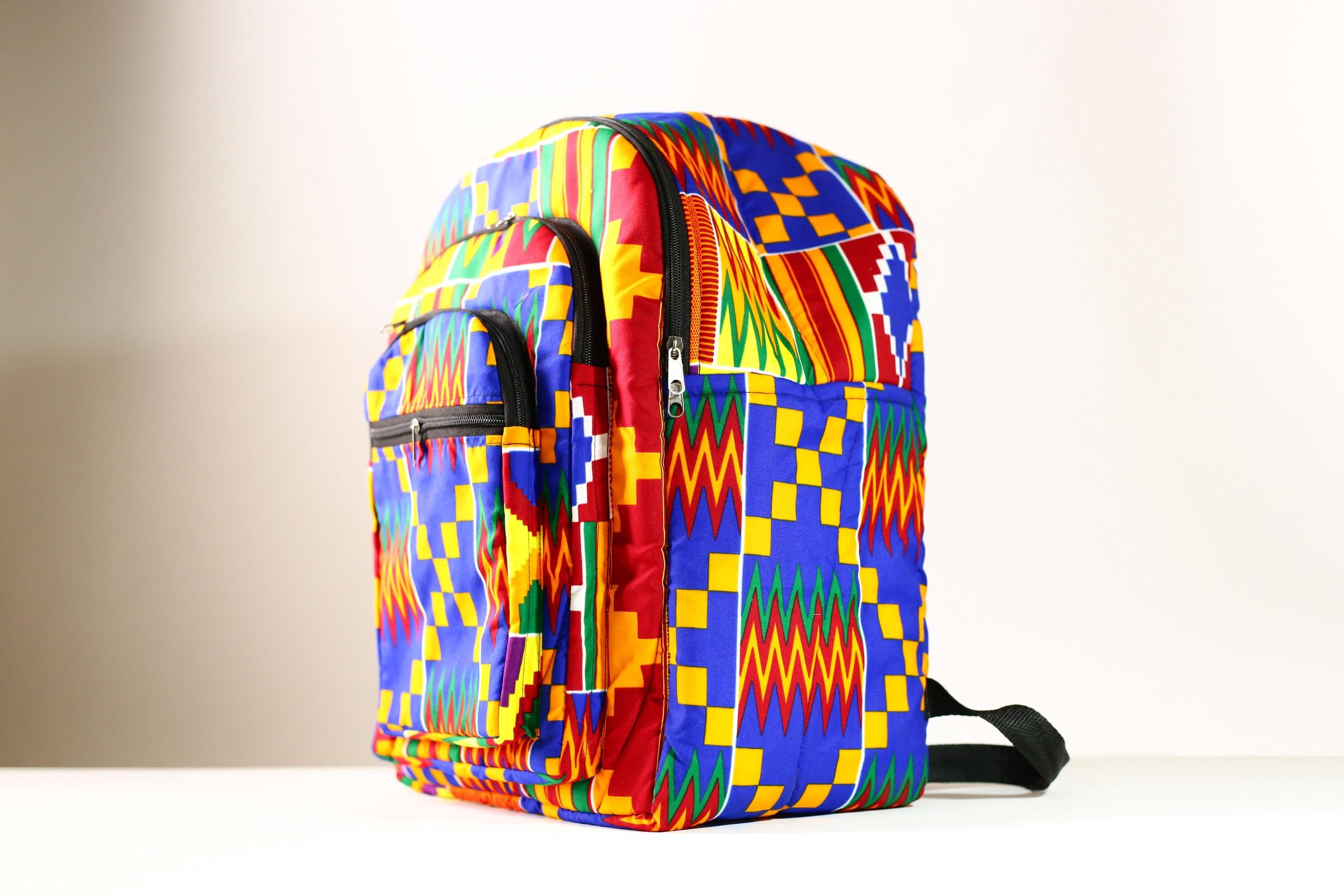 Handmade African Kente Cloth Backpack, Bright SIZE(CM): 43.5/35 Colors Pattern Styles-G4277