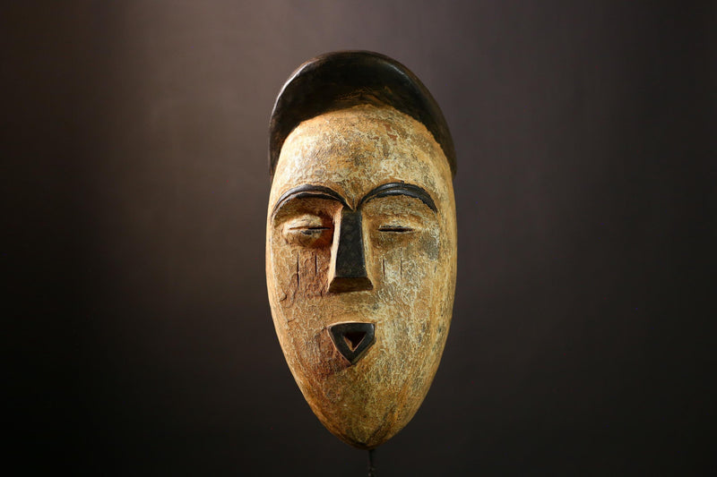 African Mask Collectible Lega Hand-Carved Wooden Wall Hanging Art Piece -9463