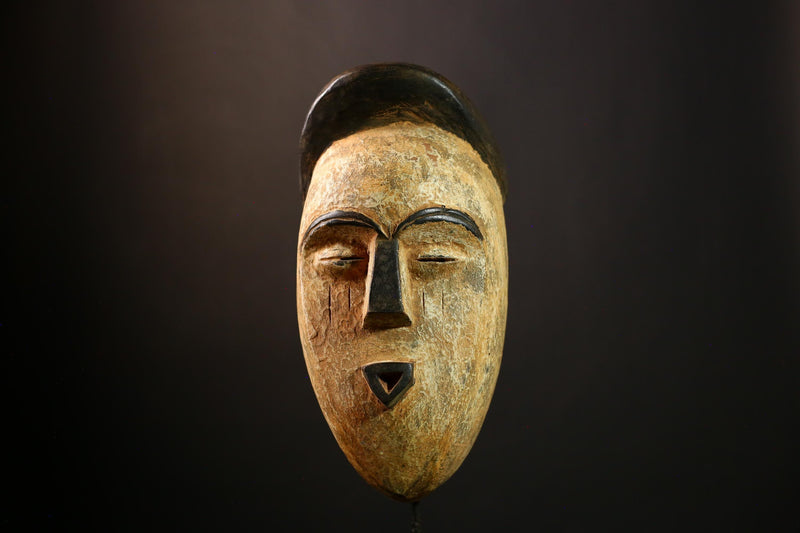 African Mask Collectible Lega Hand-Carved Wooden Wall Hanging Art Piece -9463