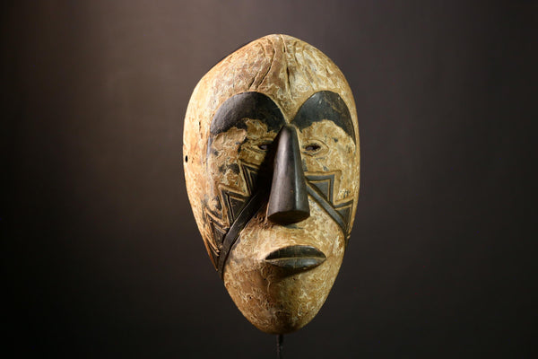 African Mask Collectible Hand-Carved Wood Fang Wall Hanging Art Piece-9465