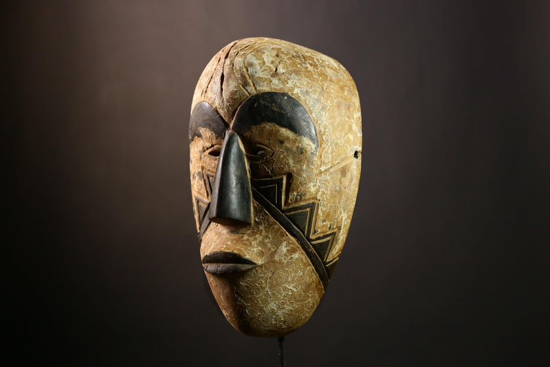 African Mask Collectible Hand-Carved Wood Fang Wall Hanging Art Piece-9465