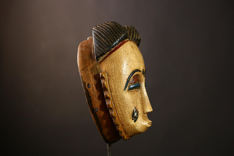 African Mask Collectible Hand Carved Guro Baule Wall Hanging in White-9461