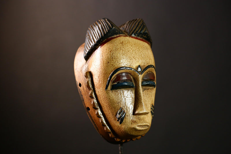 African Mask Collectible Hand Carved Guro Baule Wall Hanging in White-9461