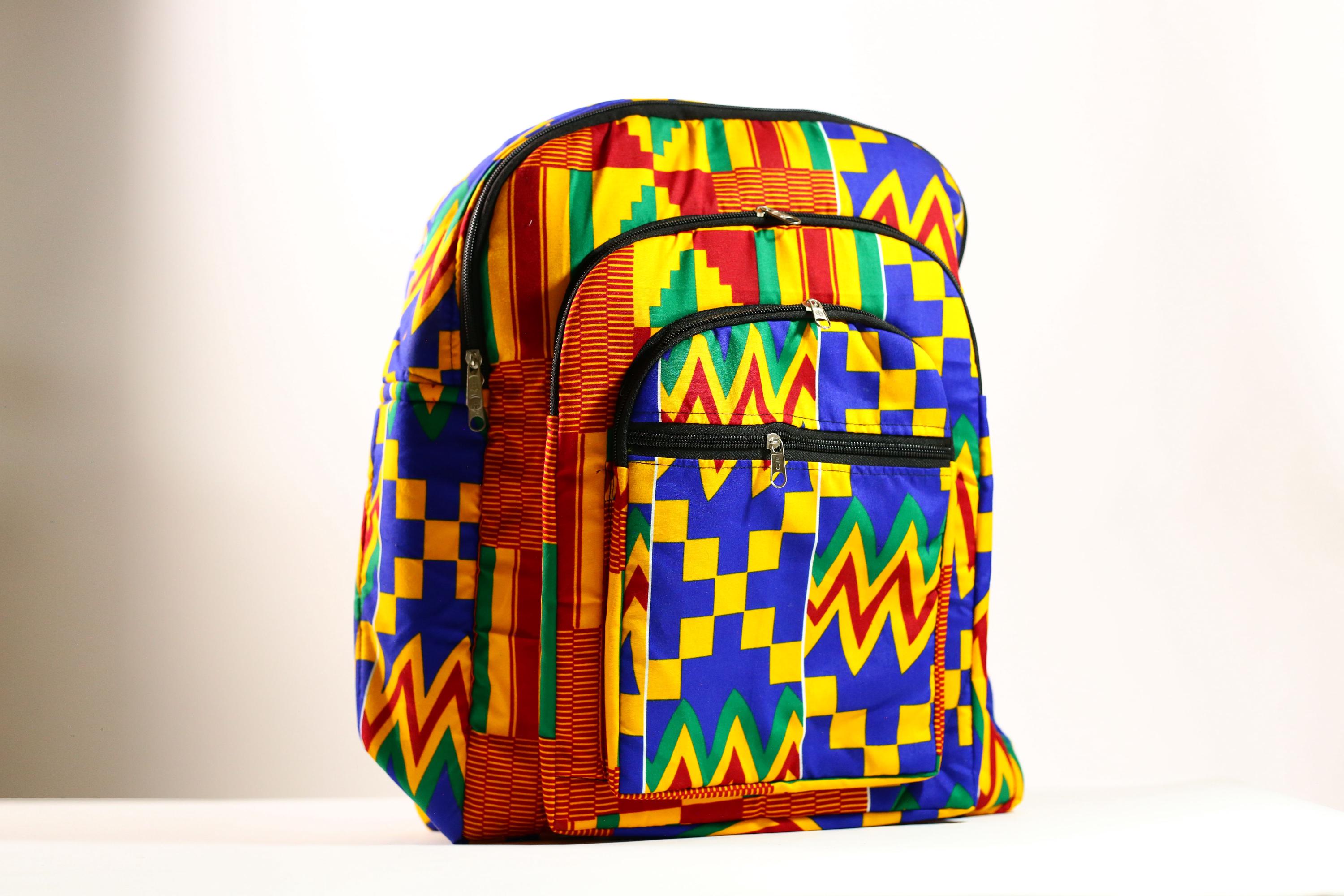 Kente African Print Backpack Book Bag Rucksack Handmade Backpack -G4305