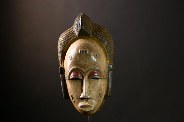 African Baule Masks Authentic Hand-Carved Wooden Wall Art: Vintage Tribal Decor, Unique Collectible Sculpture for Home Display-G4081