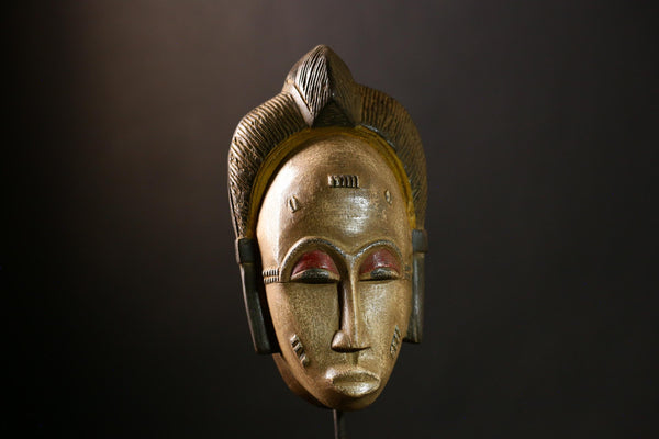 African Baule Masks Authentic Hand-Carved Wooden Wall Art: Vintage Tribal Decor, Unique Collectible Sculpture for Home Display-G4081