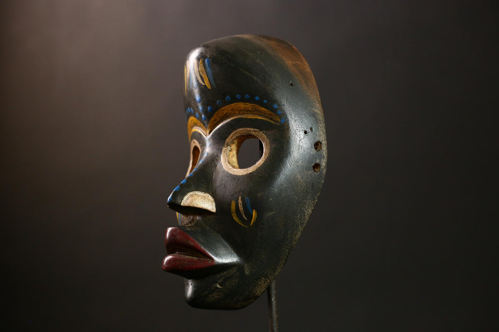 African Dan Mask Tribal Art Face Sculpture Authentic Handcrafted Wall Decor Ethnic Wood Carving Art-G4310