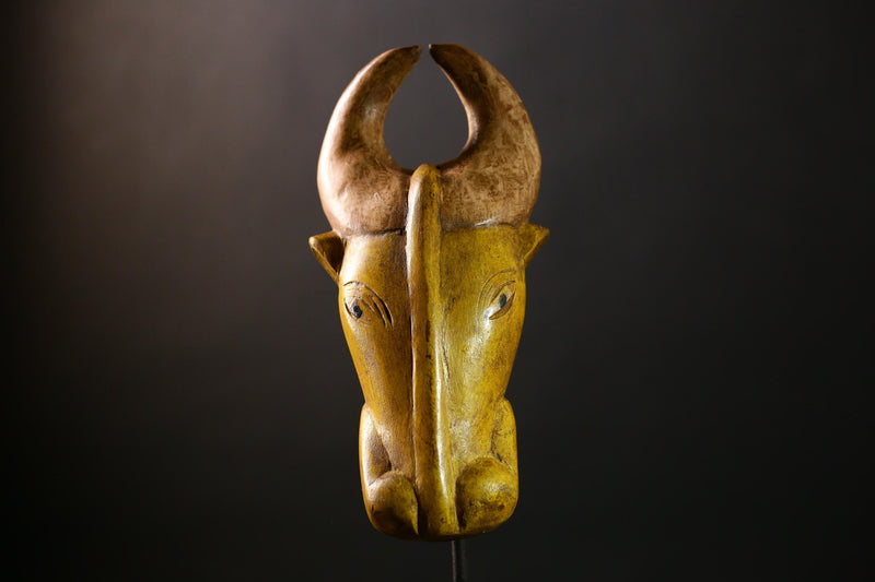 Antique African Bobo Bull Mask Hand Carved Wooden Tribal Wall Decor Authentic Burkina Faso Art-G4306