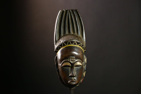 African Baule Mask - Antique Tribal Wall Hanging, Vintage Collectible Decor, Unique Art Piece for Home, Sculpture & Collectibles-G4096