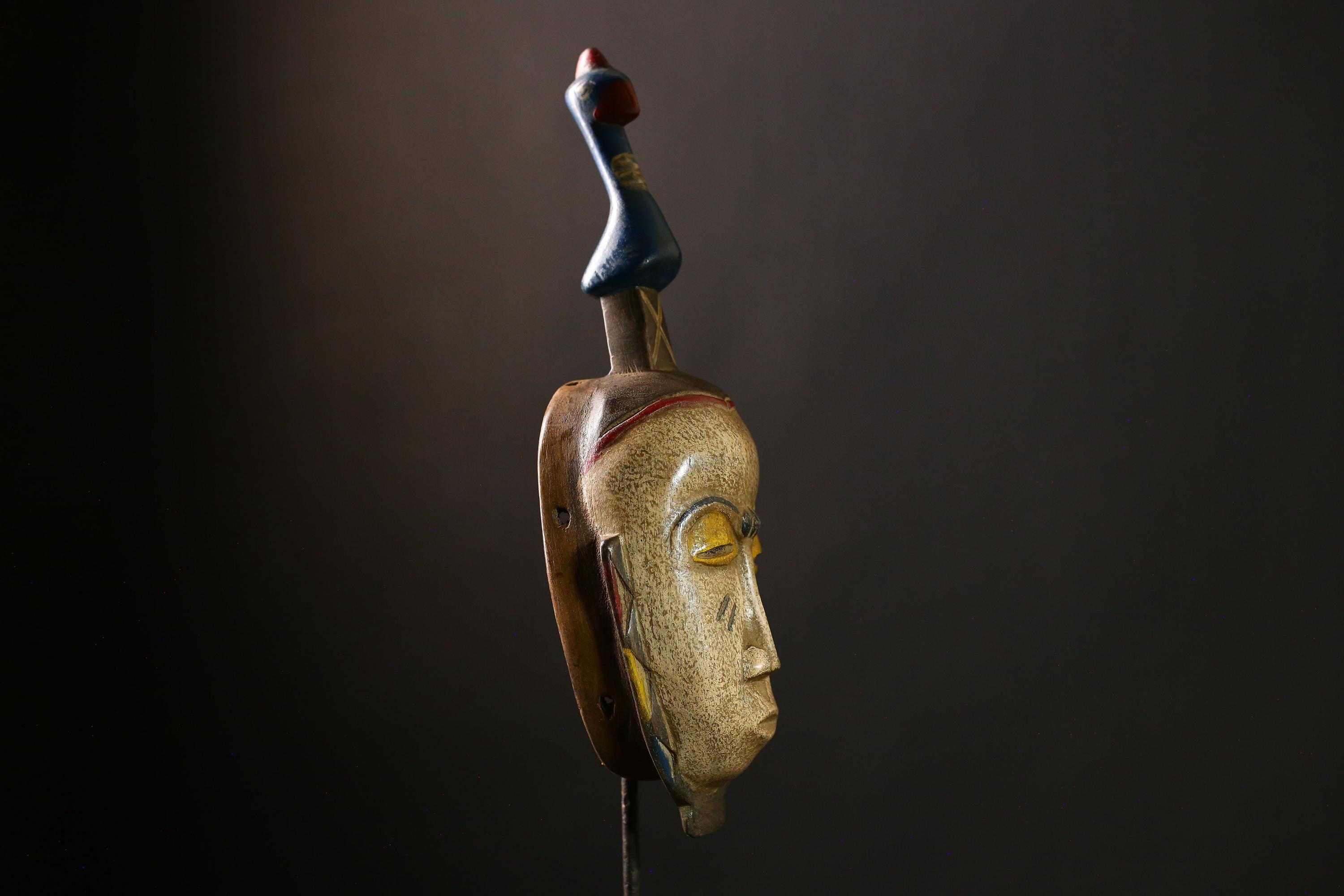 African Baule Mask - Handmade Tribal Wood Vintage Collectible Wall Hanging, Unique Art Decor for Home, Sculpture Art Objects-G4095