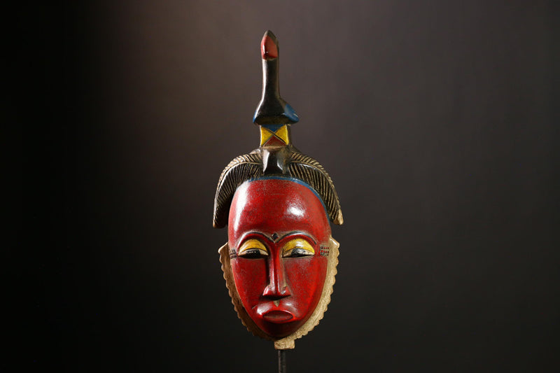 African Baule Mask - Hand Carved Tribal Face Art, Authentic Wooden Wall Decor for Unique Home Accent & Cultural Art Collection-G4090