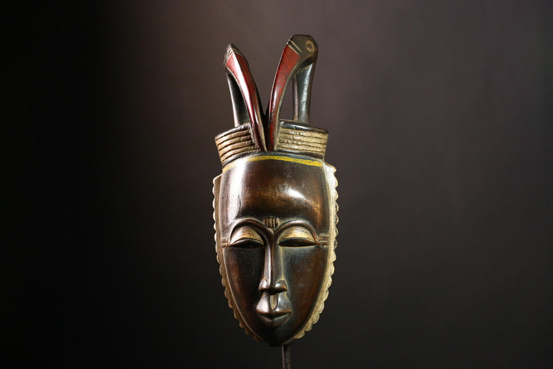 African Baule Mask - Hand Carved Tribal Face Art, Authentic Wooden Wall Decor for Unique Home Decoration & Cultural Art Piece-G4089