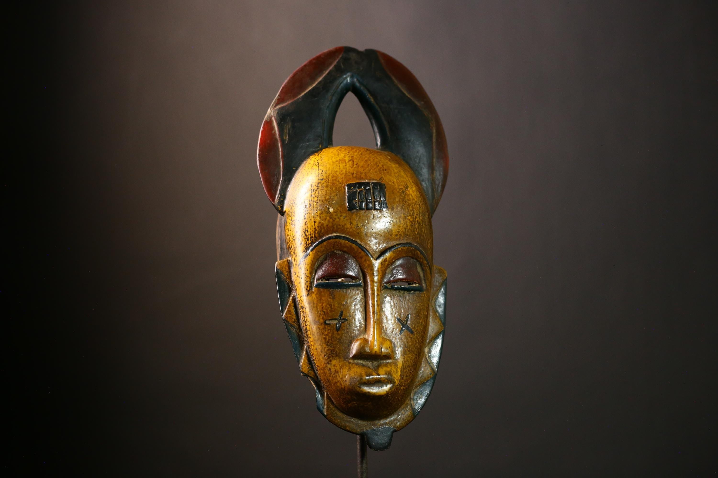 African Baule Mask Vintage Wooden Tribal Art Face Hand Carved Guro Wall Decor Ethnic Collectible-9477