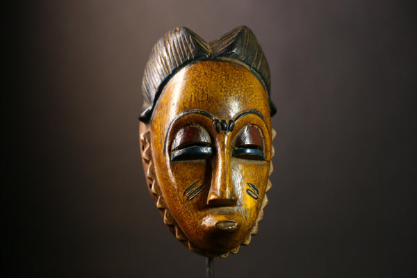 African Baule Mask Antique Wooden Tribal Art Wall Decor Hand Carved Collectible Ethnic Face Sculpture-9456