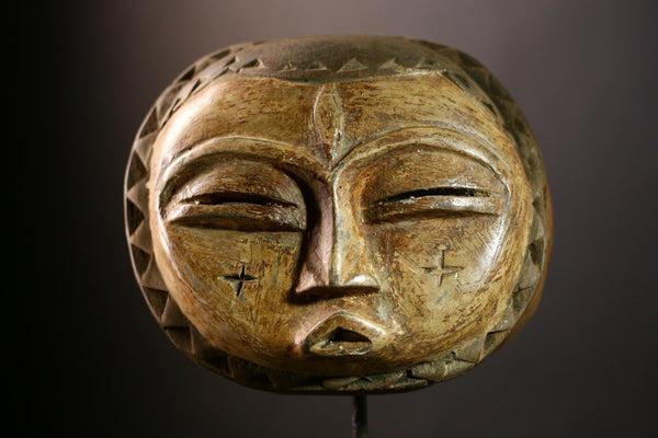 Antique African Eket Mask Carved Wooden Tribal Art Collectible Wall Hanging Ethnic Ceremonial Face Decor-5013