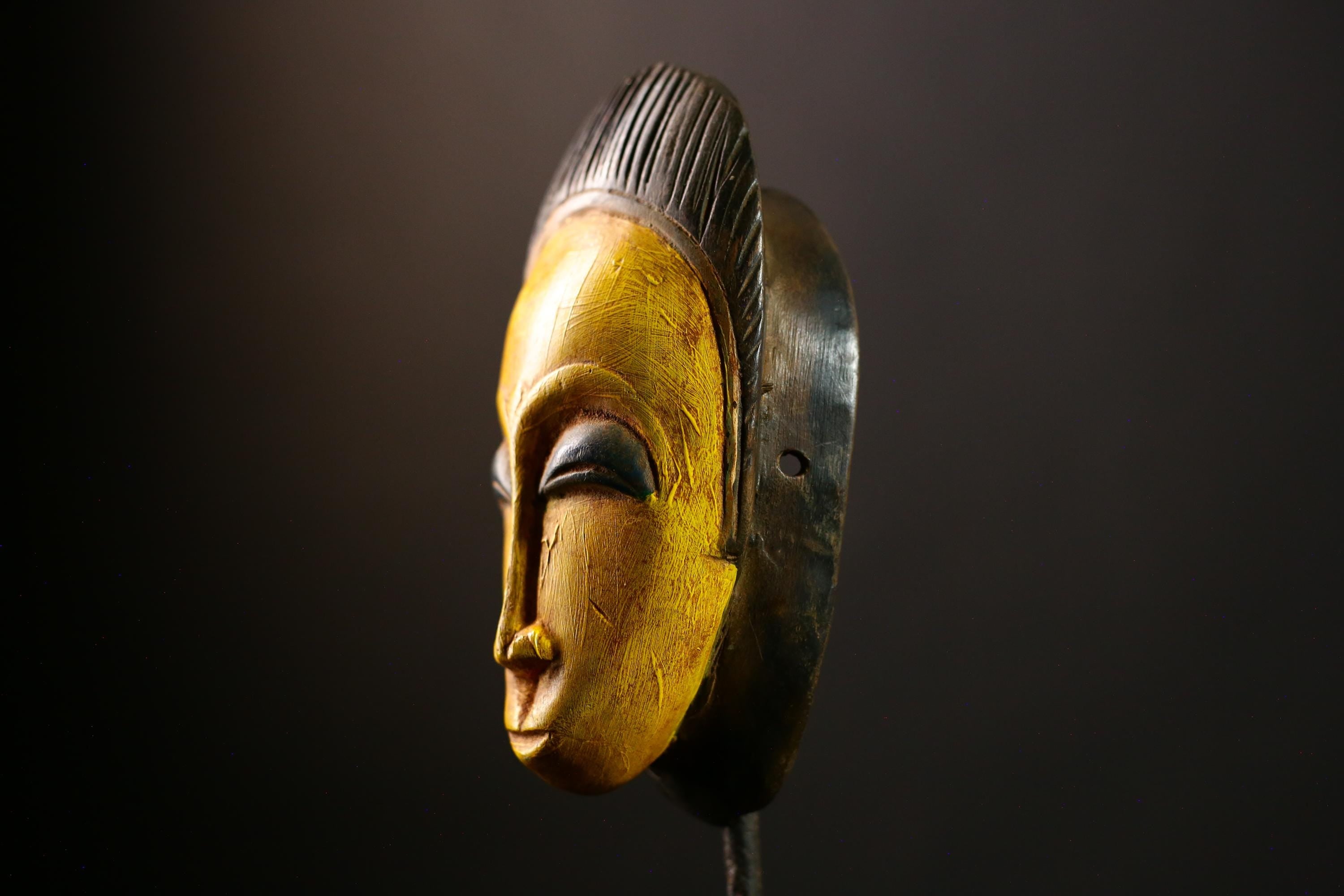 African Baule mask Antique Hand Carved Wooden Tribal Wall Hanging Decor-8614