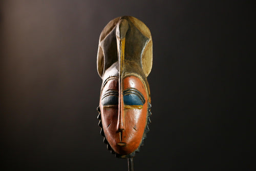 African Baule Mask Hand Carved Wood Art Tribal Wall Hanging Home Decor-8601