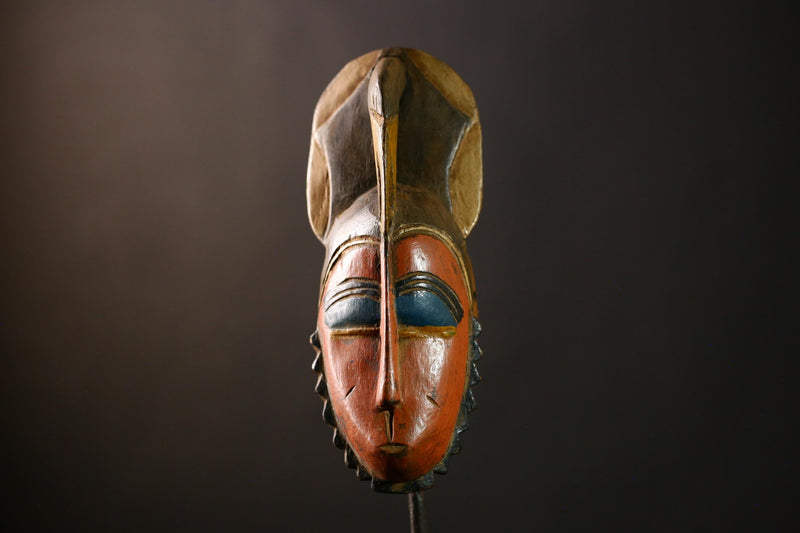 African Baule Mask Hand Carved Wood Art Tribal Wall Hanging Home Decor-8601