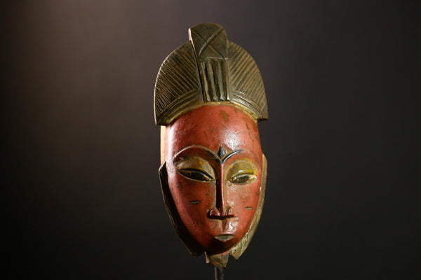 African Baule mask Vintage Hand Carved Wood Tribal Face Guro Art Décor-8597